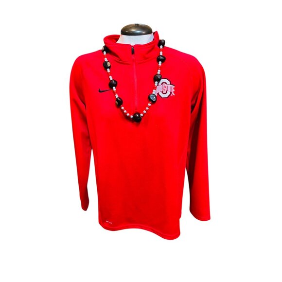 Handmade Buckeye Nut Necklace With Red & Gray Beads For Sports Fans Ohio State E - Picture 8 of 11